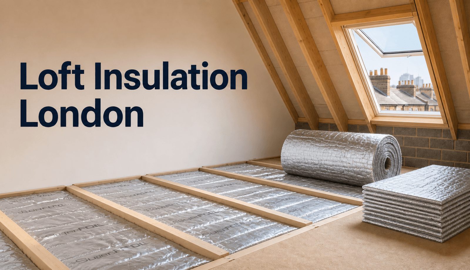 SuperFOIL multifoil loft insulation laid between timber joists in a London loft